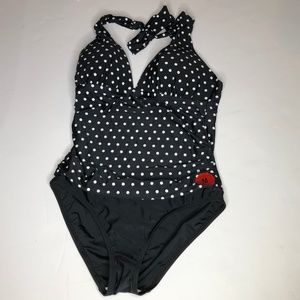2 Bamboo One Piece Black Polka Dot Swimsuit, NWT